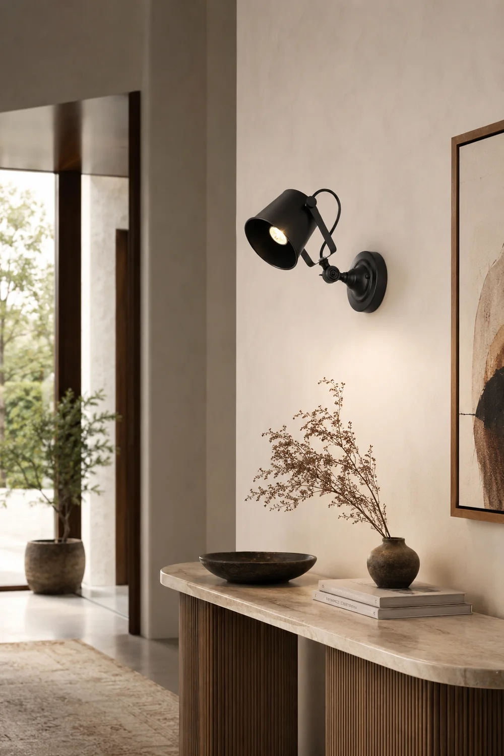 Brady Modern Bucket Metal Adjustable Wall Lamp, Black/Rust - Lumpaz
