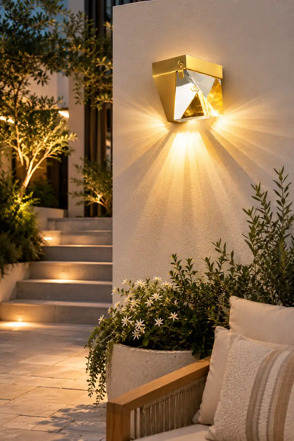 Orr Waterproof Diamond Shape Metal/Crystal Outdoor Wall Lamp, Gold/Black - Lumpaz