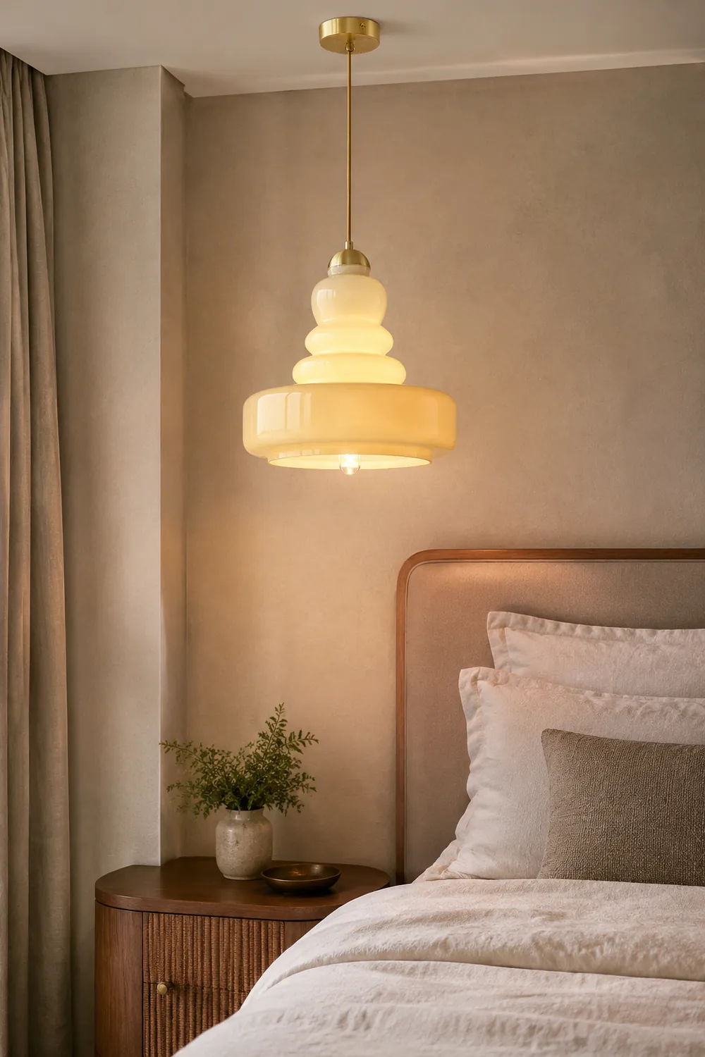 Morandi French Modern Kitchen Pendant Light Beige Glass/Metal Living Room - Lumpaz