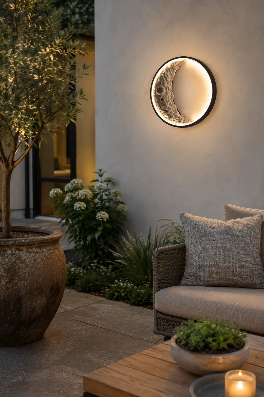 Elif Outdoor Wall Lamp Moon Modern, Led, Black, Courtyard - Lumpaz