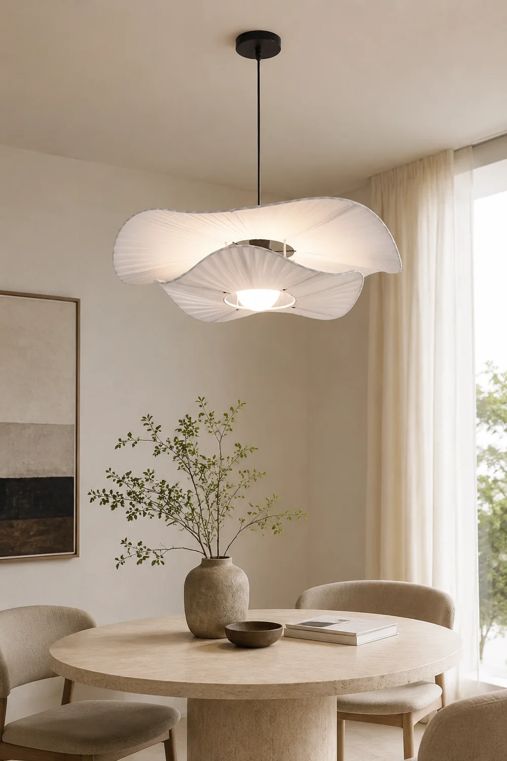 Renée Modern Nordic Cloth/Metal Shell Pendant Light, White - Lumpaz