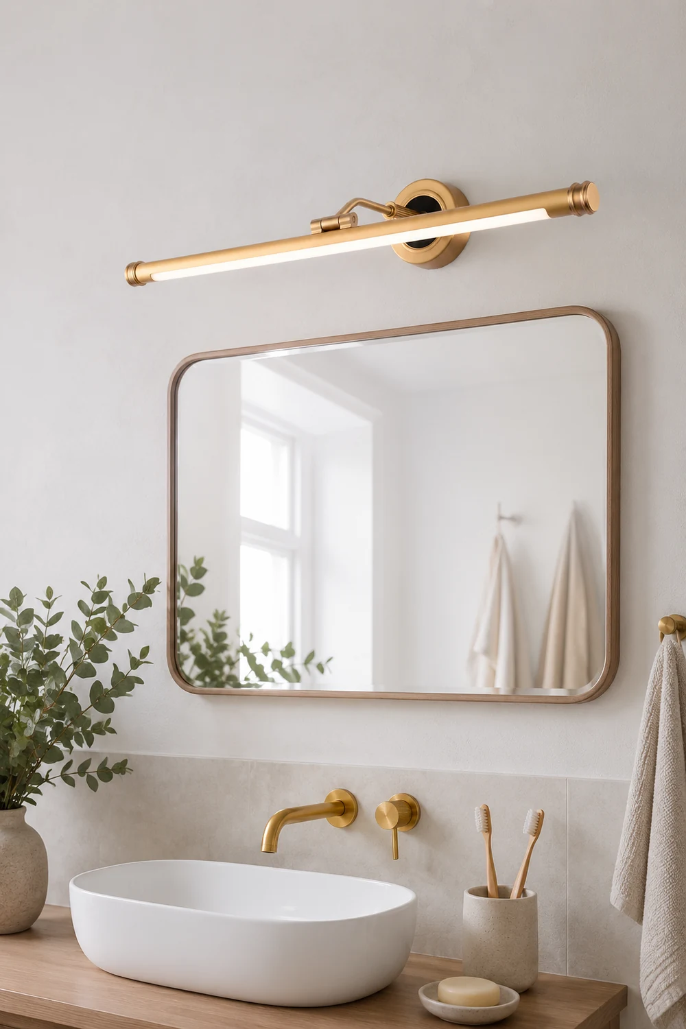Leigh Vintage Linear Metal/Acrylic Wall Lamp, Brass, Bathroom - Lumpaz