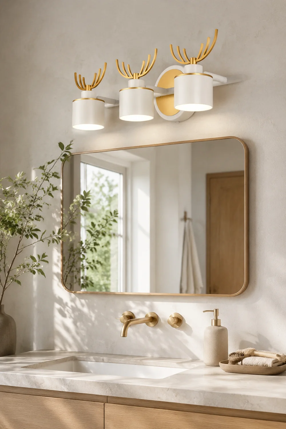 Leigh Modern Deer Metal/Acrylic Wall Lamp, Gold & White, Bathroom - Lumpaz