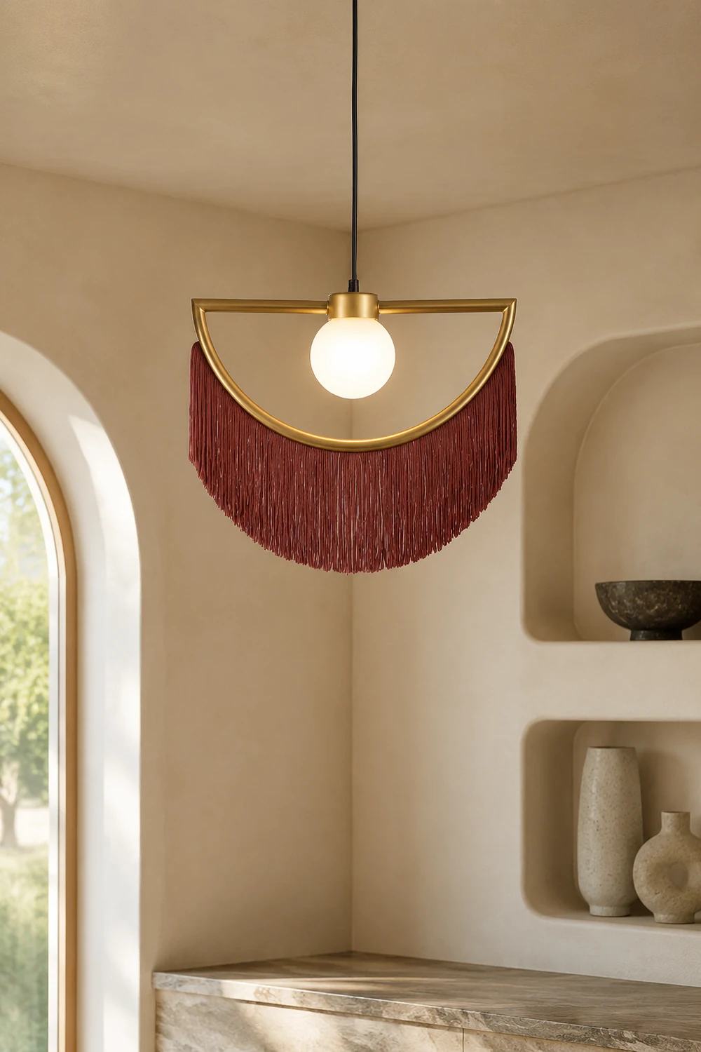 Minori Retro Fringe Fabric Pendant Light - Lumpaz
