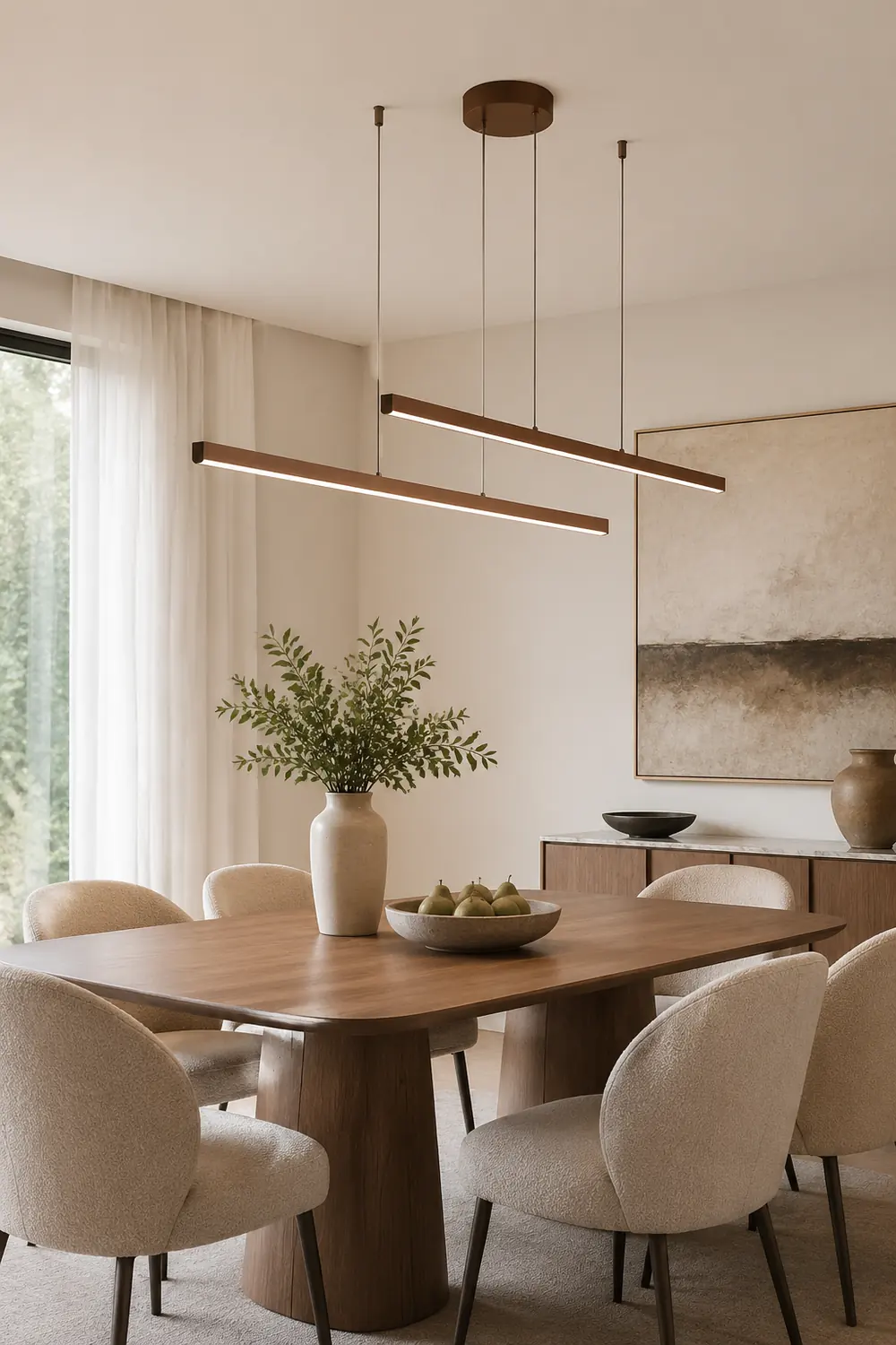 Edge Modern Minimalist Double-Linear Metal Pendant Light, Brown - Lumpaz
