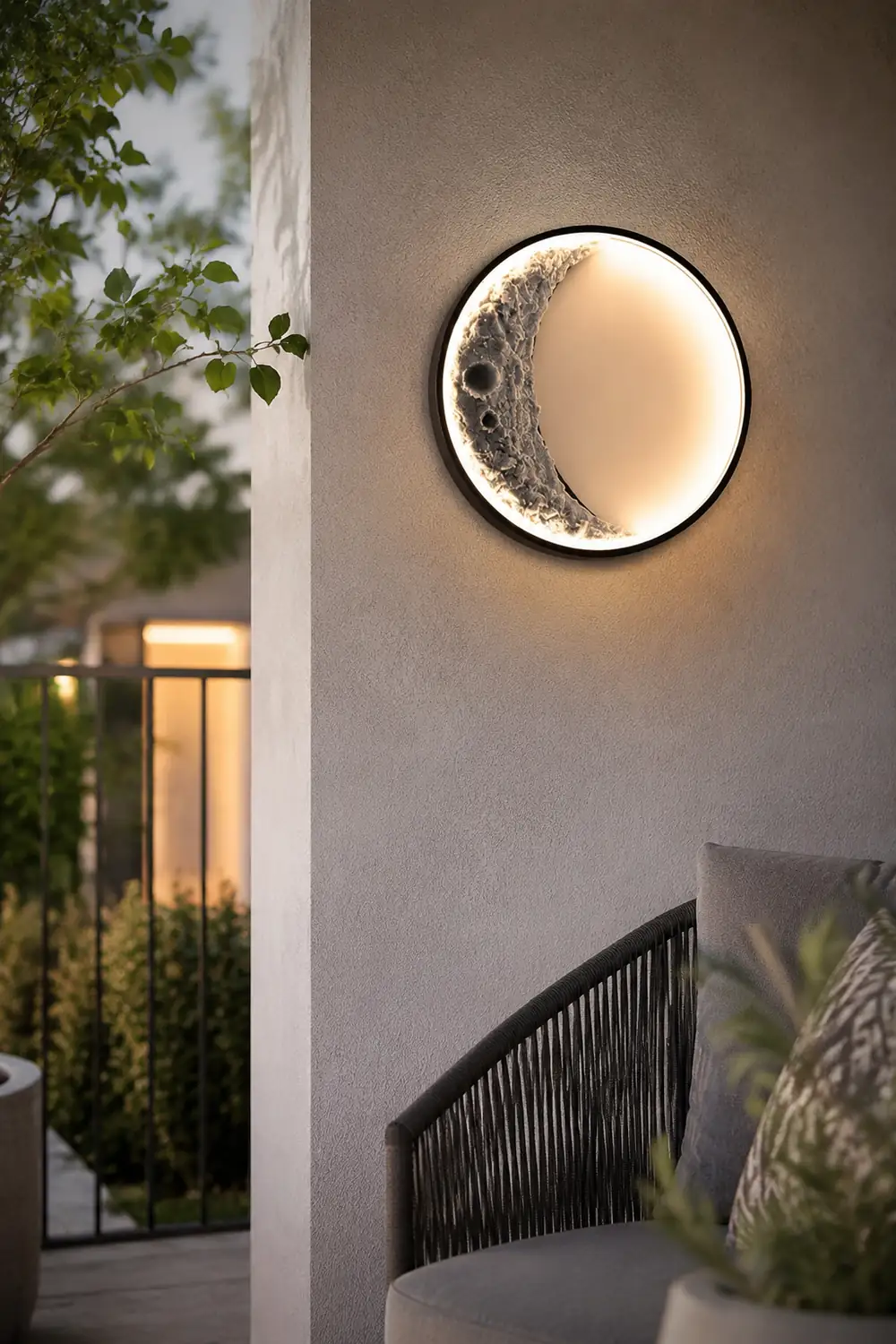 Elif Outdoor Wall Lamp Moon Modern, Led, Black, Courtyard - Lumpaz