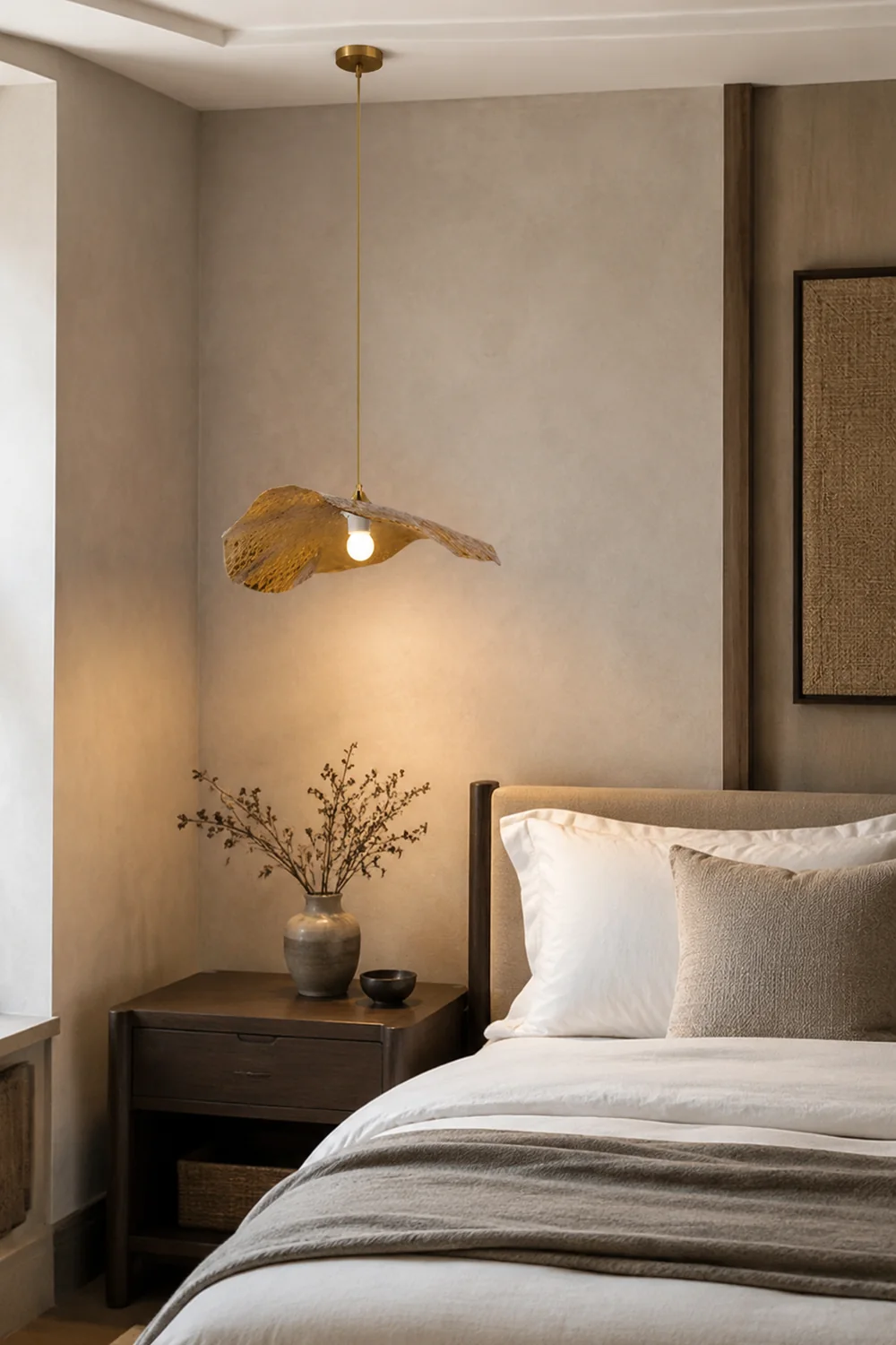 Carins Natural Lotus Leaf Metal Pendant Light, Gold - Lumpaz