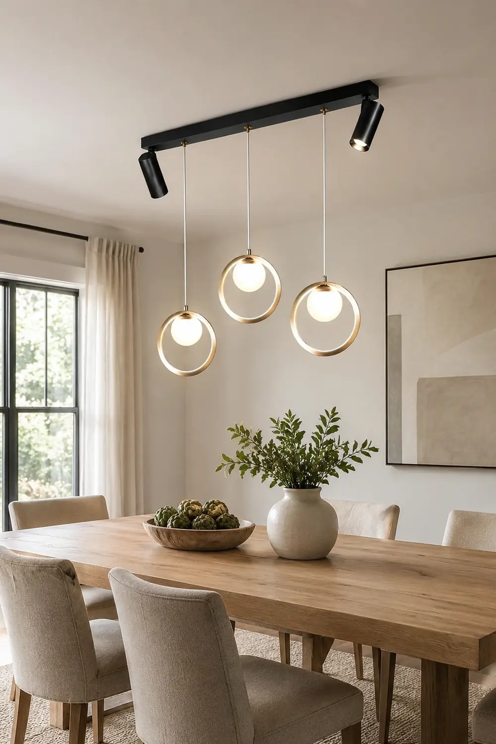 Madina Modern Metal Multi Ring Pendant Light With Spotlight, Glass/Metal - Lumpaz