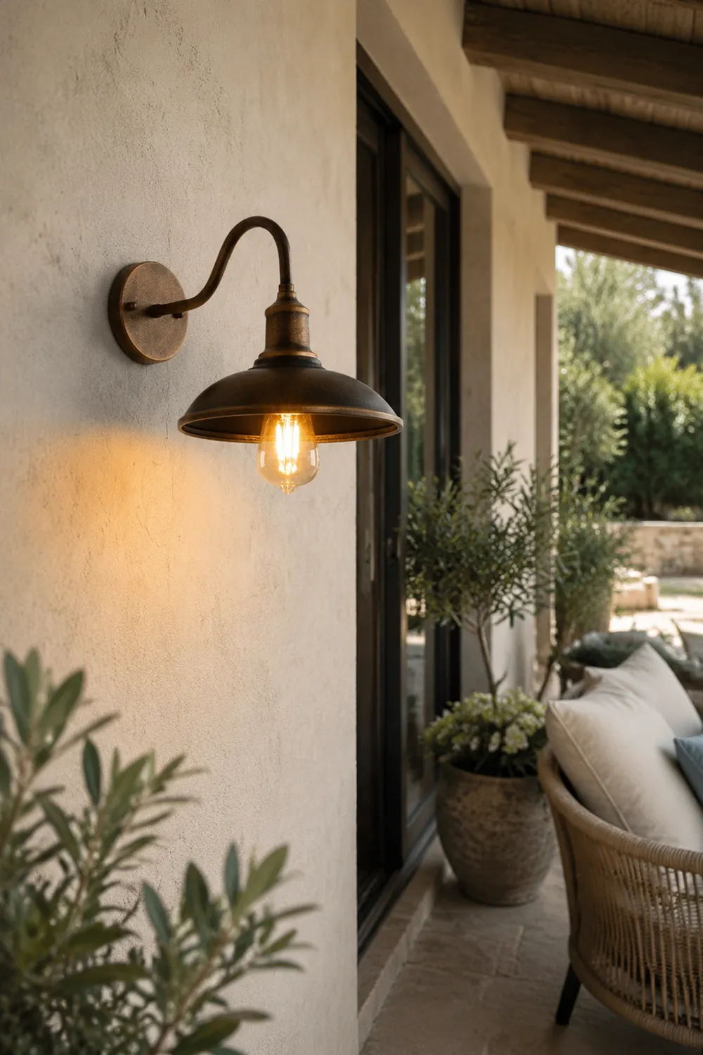 Alessio Rustic Bowl Shaped Metal Outdoor Wall Lamp, Antique Brass - Lumpaz