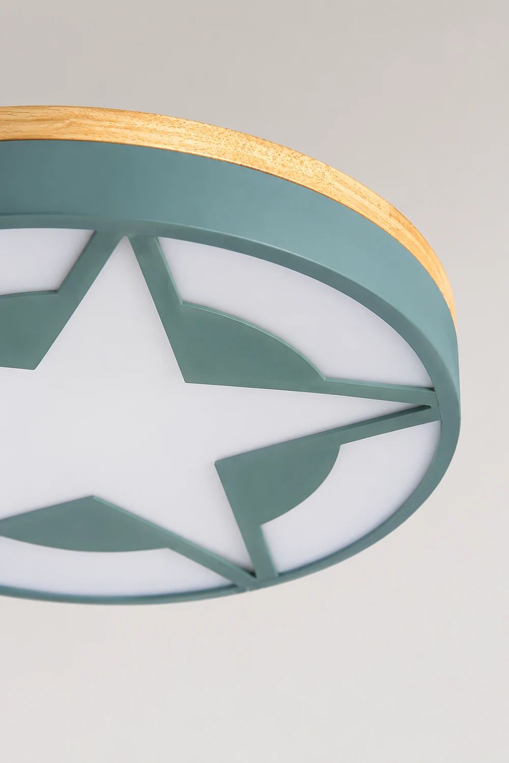 Quinn Modern Round Star Acrylic/Wood Flush Mount Ceiling Light, White/Green/Gray - Lumpaz