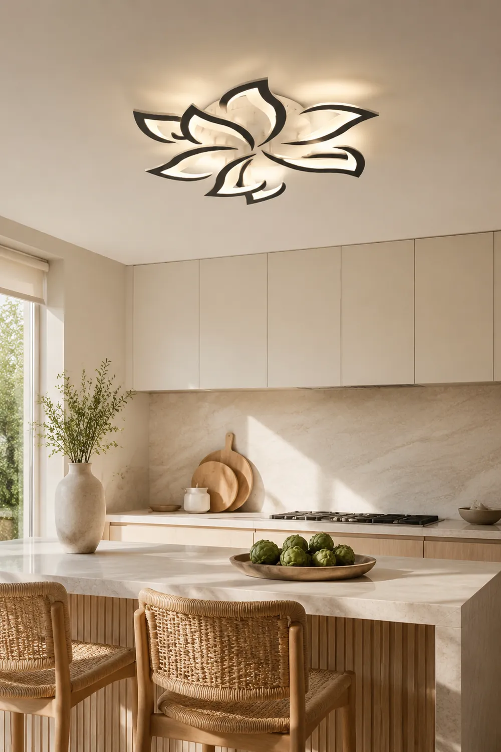 Hana Elegant Flower Flush Mount Ceiling Light, White/Black - Lumpaz