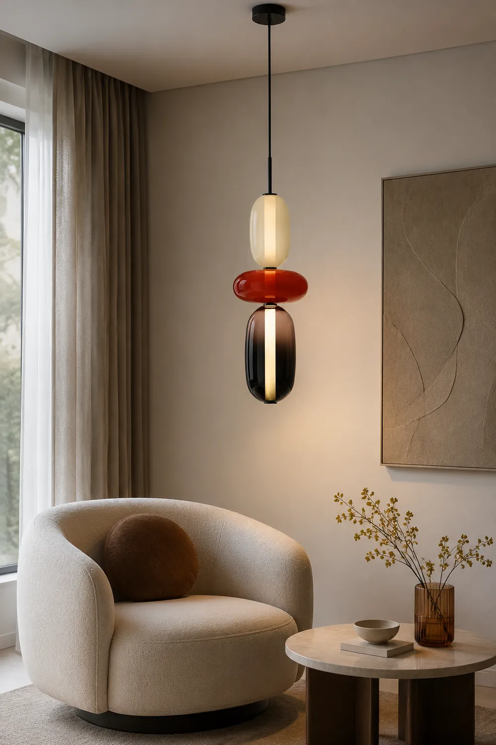 Morandi Modern Designer LED Pendant Light Bedroom Black White Red - Lumpaz