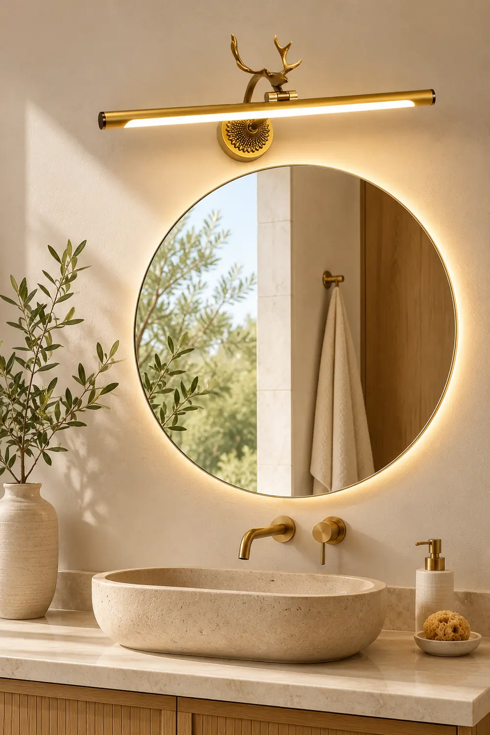 Leigh Modern Staghorn Shaped Vanity Mirror Front Wall Lamp, Black/Brass - Lumpaz