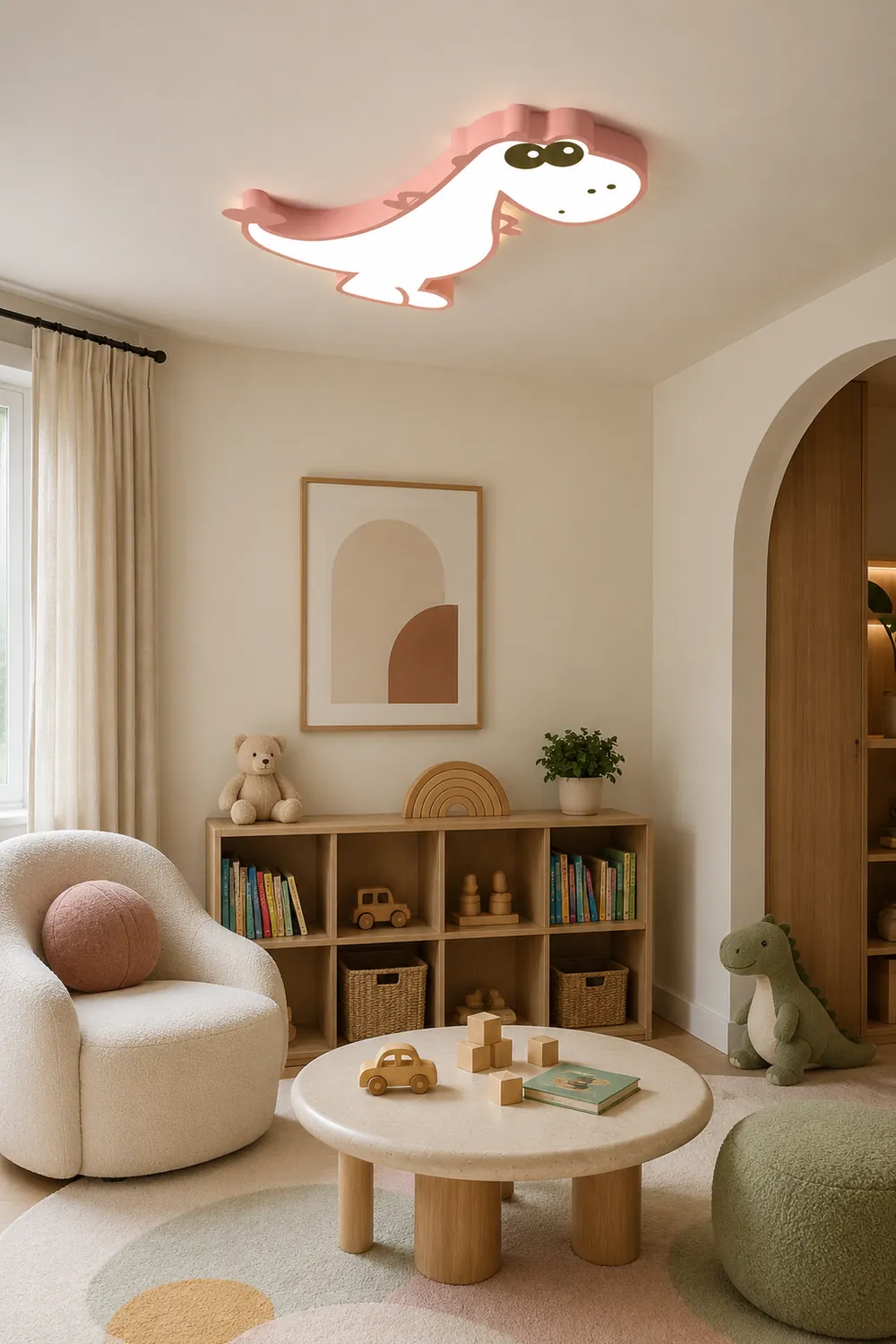 Freja Modern Cute Dragon Acrylic Children Flush Mount Ceiling Light, Green/Pink - Lumpaz