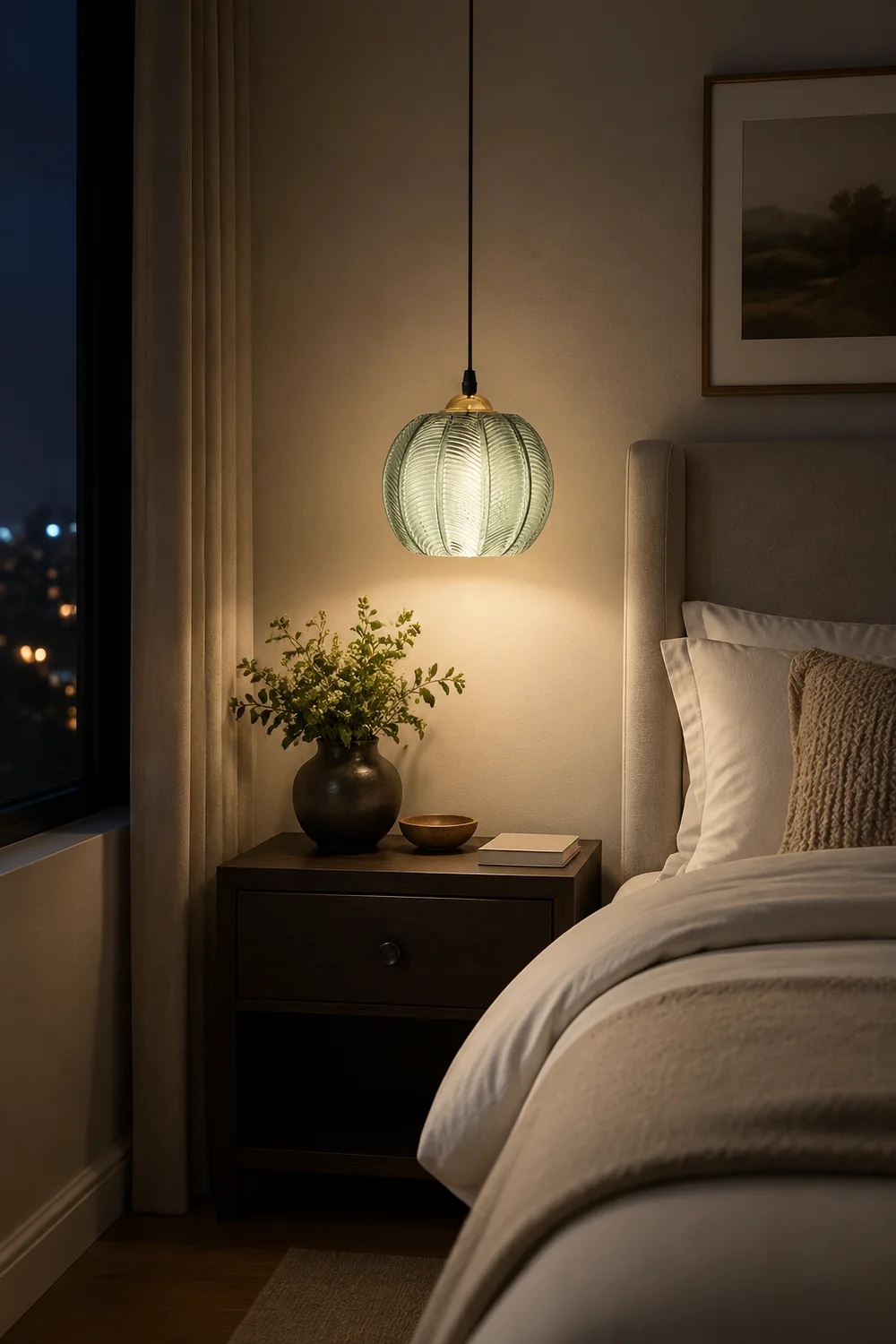 Hailie Green Nordic Artistic Ribbed Glass Pendant Light - Lumpaz
