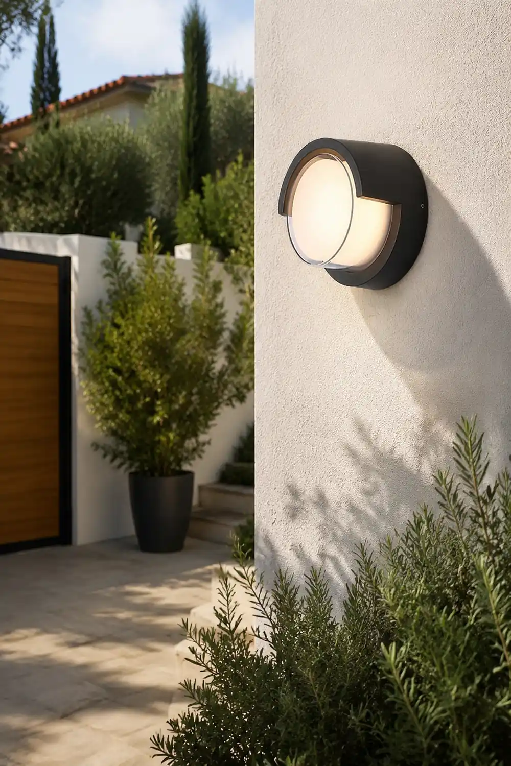 Orr Modern Round/Rectangular Metal/Acrylic Outdoor Wall Lamp, Black - Lumpaz