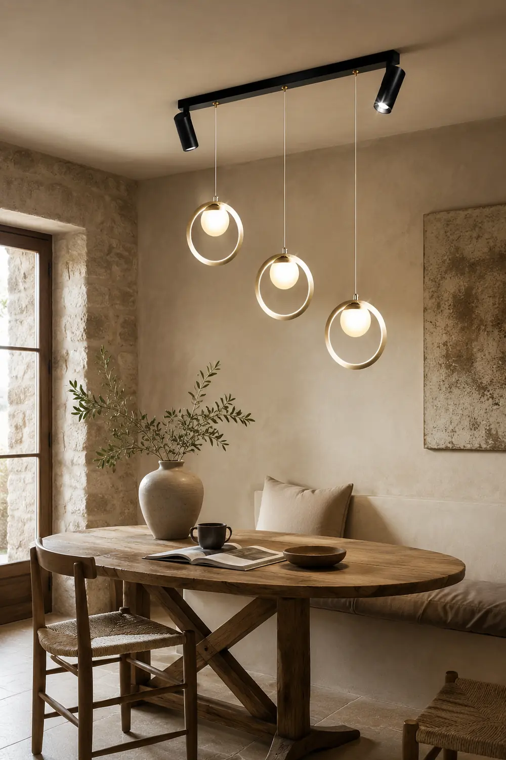 Madina Modern Metal Multi Ring Pendant Light With Spotlight, Glass/Metal - Lumpaz