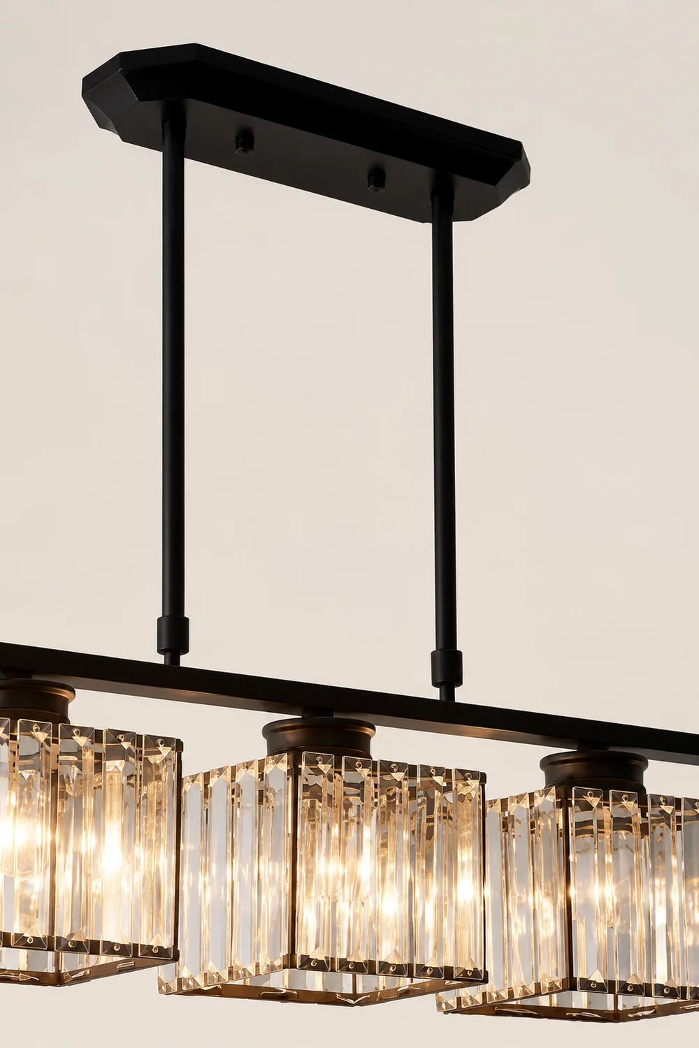 Kristy Crystal Square Pendant Light, Black & Gold, 3/4 Heads - Lumpaz