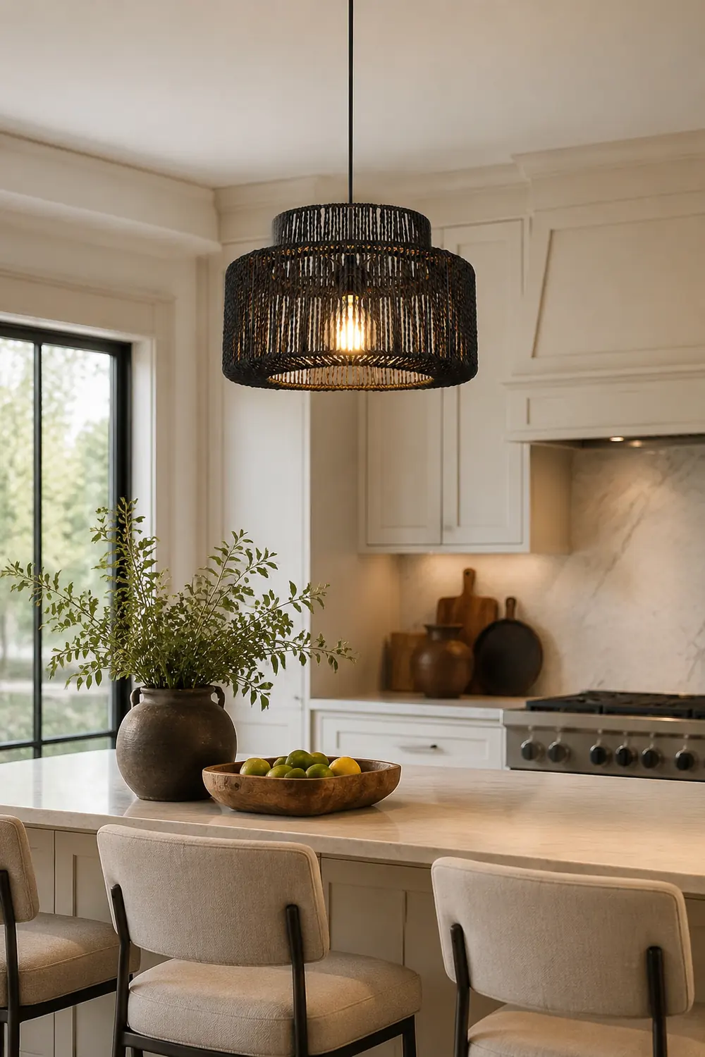 Muto Farmhouse Retro Rustic Drum Hanging Pendant Light, Black - Lumpaz