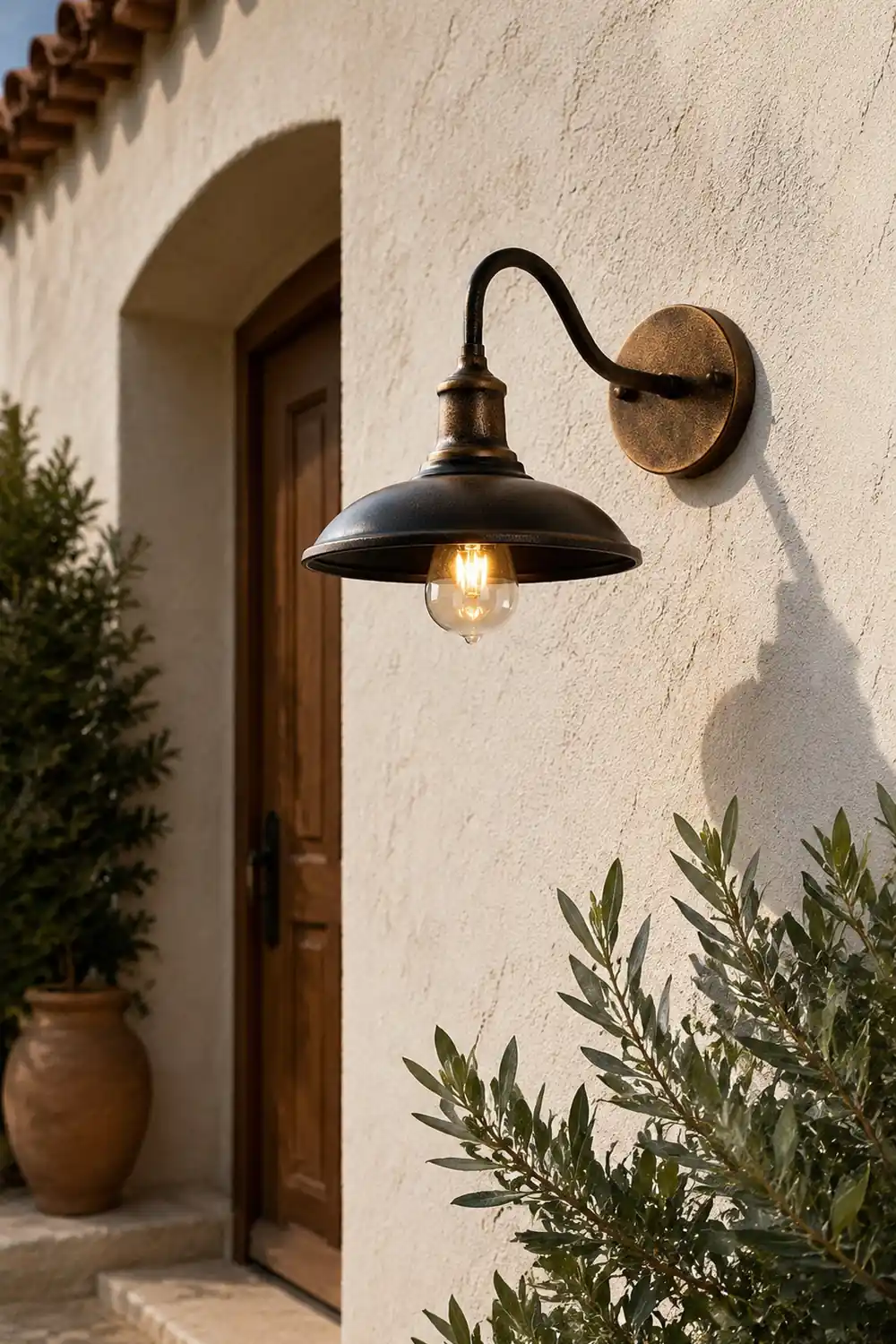 Alessio Rustic Bowl Shaped Metal Outdoor Wall Lamp, Antique Brass - Lumpaz