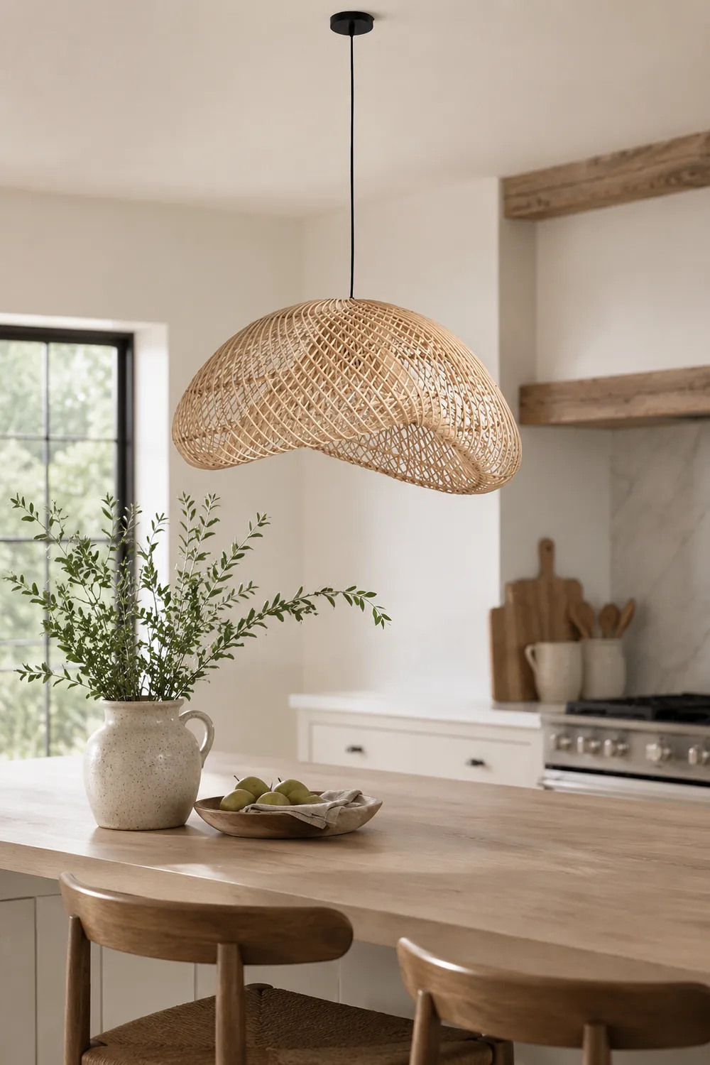 Muto Rustic Boho Rattan Pendant Light, Living Room - Lumpaz