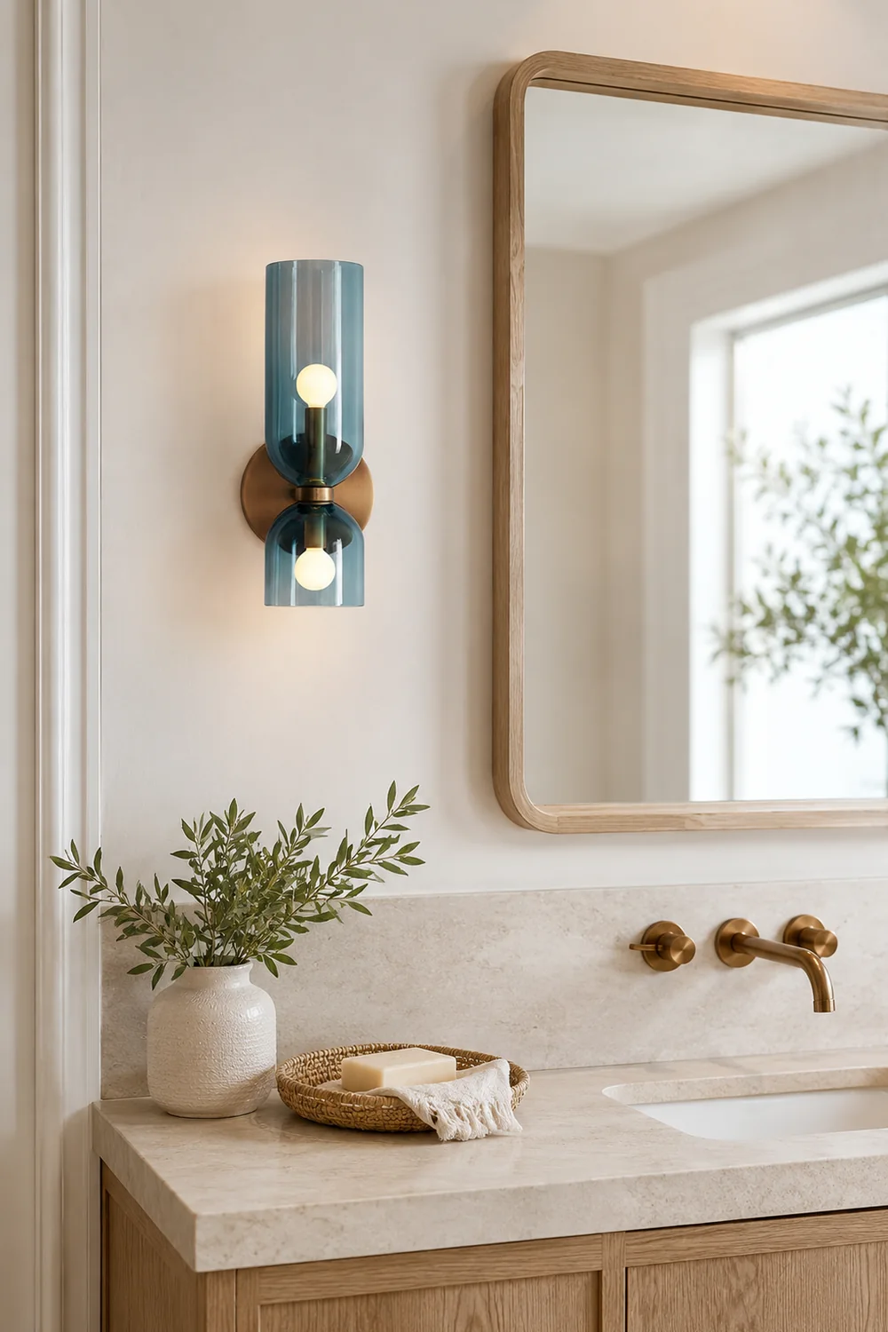 Hailie Modern Bedroom Glass Wall Lamp Sconce, Blue/Gray/White - Lumpaz