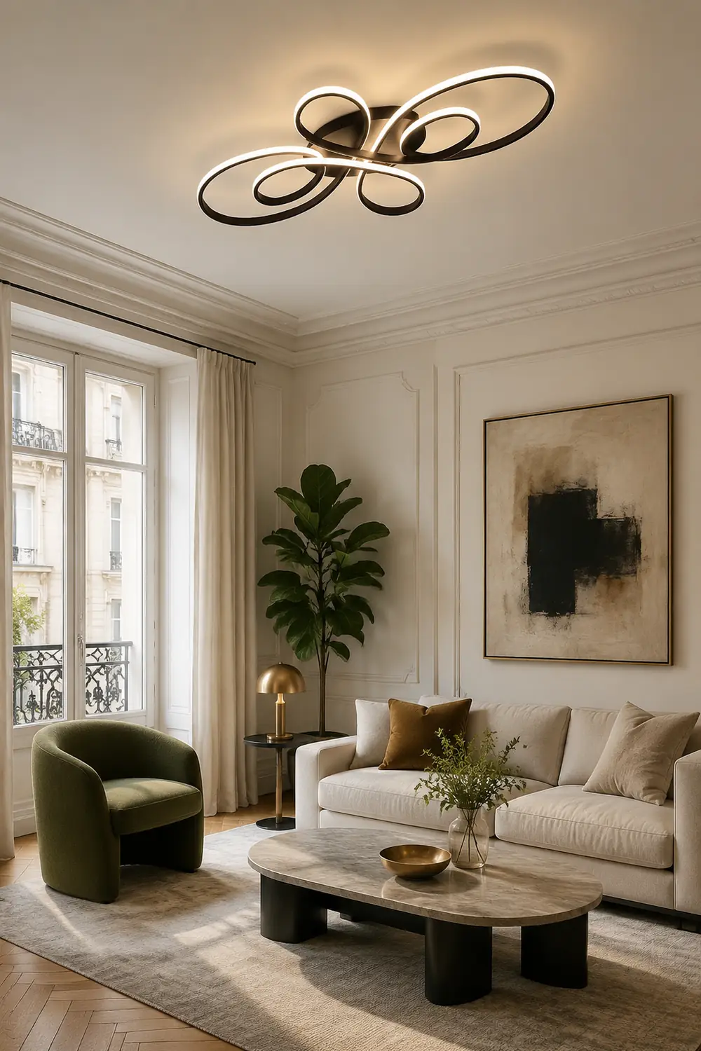 Lacey Modern LED Multi Rings Flush Mount Ceiling Light Brown/White - Lumpaz