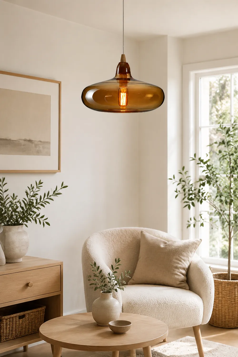Hailie Modern Art Amber Pendant Light Glass Metal Bedroom - Lumpaz