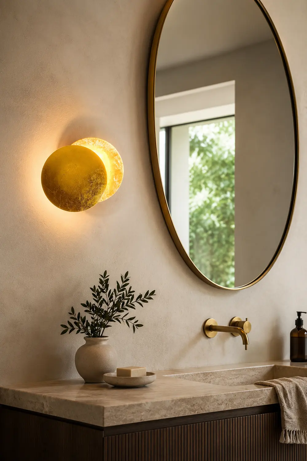 Elif Modern Minimalist Round Moon Eclipse Metal Wall Lamp Red/Bronze/Gold - Lumpaz