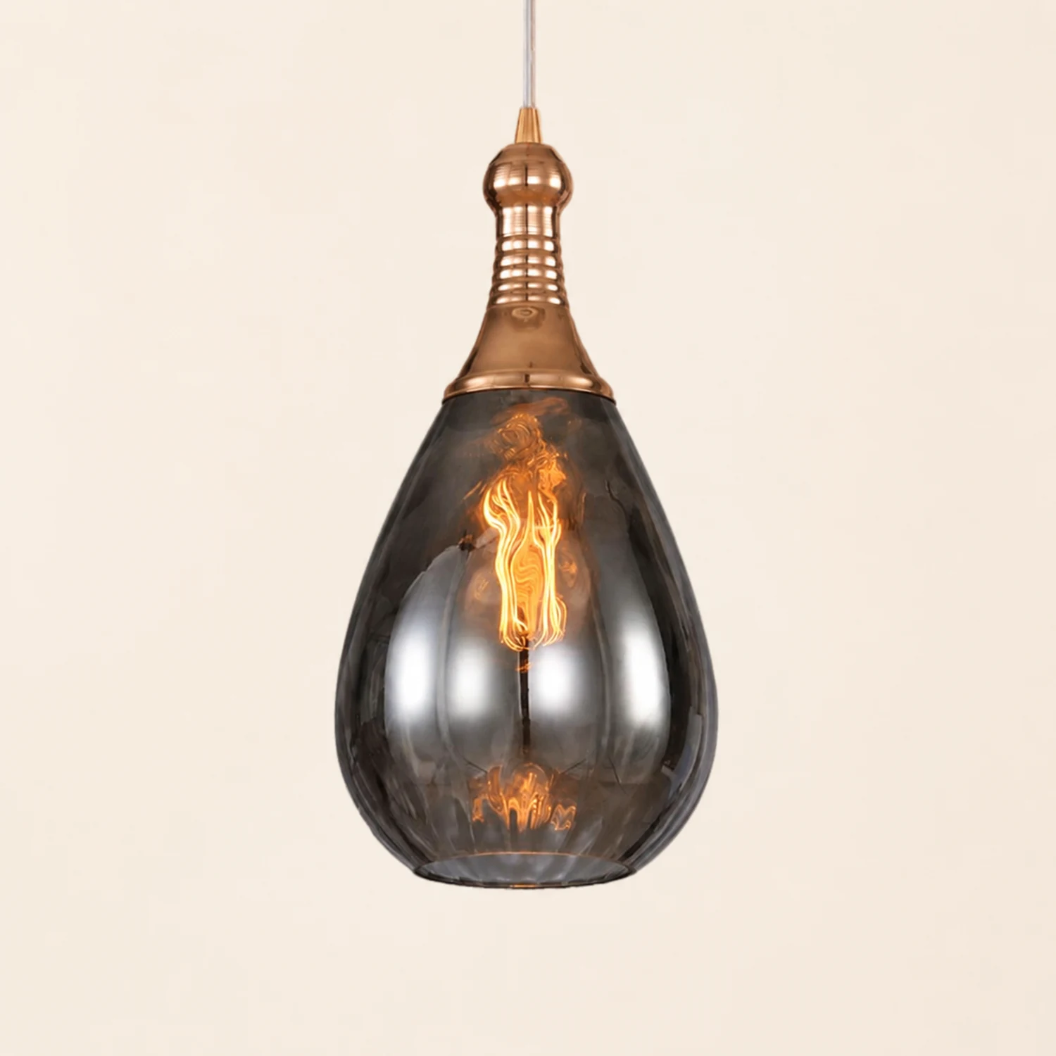 Avi Industrial Teardrop Glass Pendant Light, Black/Brass - Lumpaz