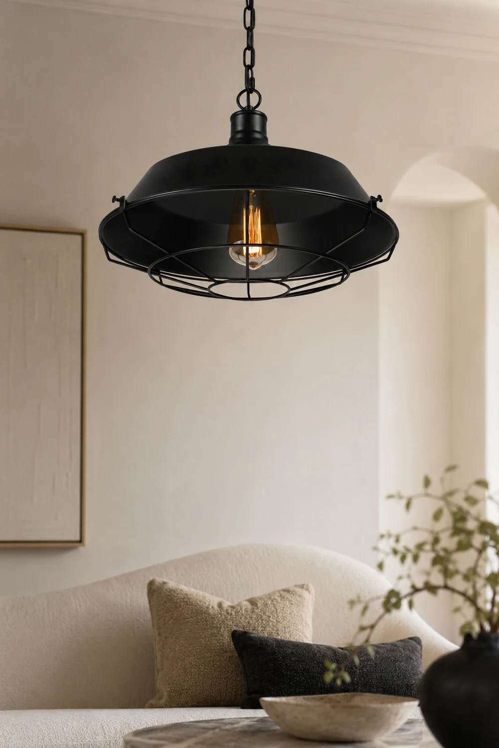 Alessio Farmhouse Swag Barn Pendant Light, Black - Lumpaz