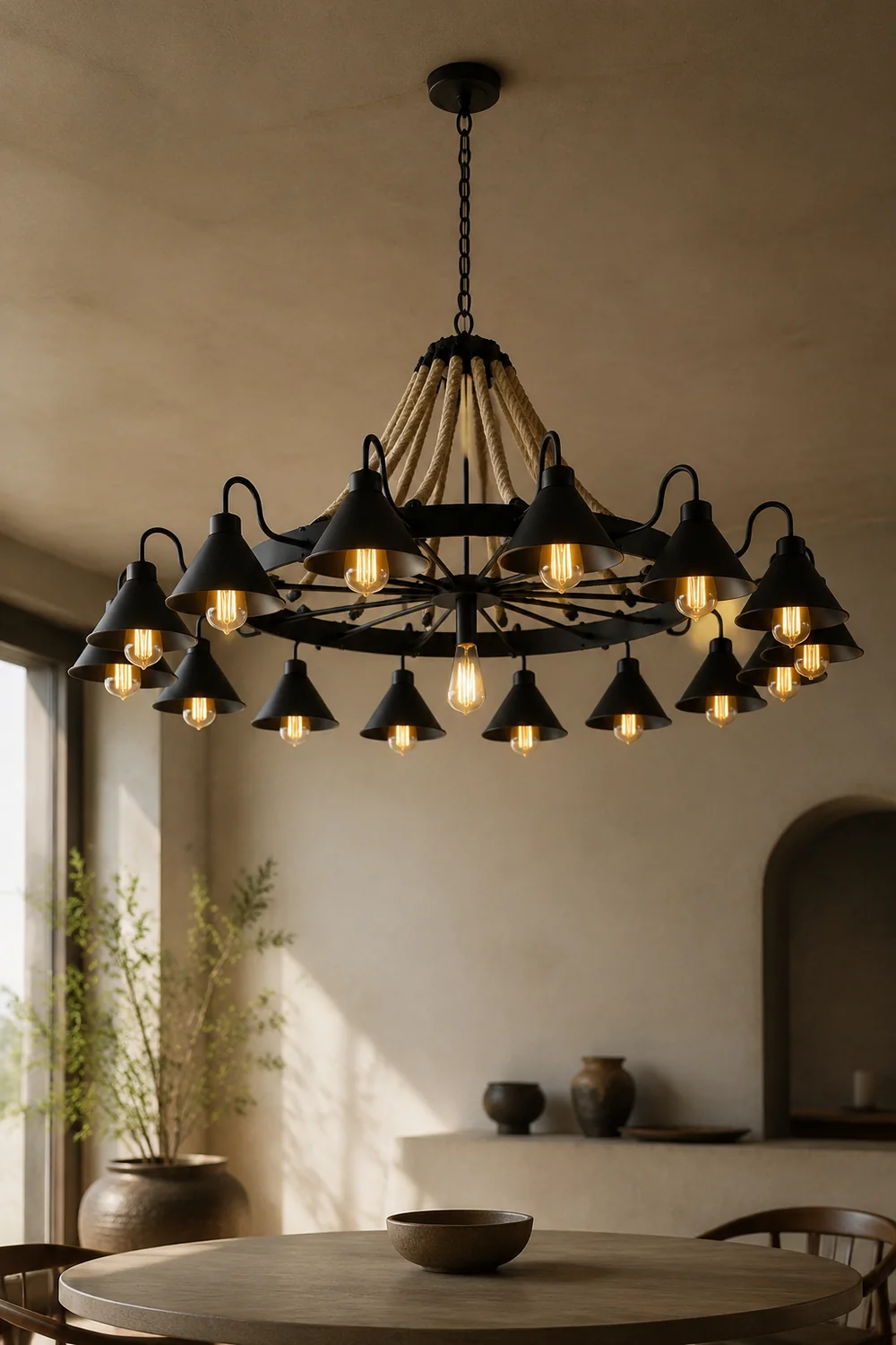 Alessio Vintage Industrial Rope Chandelier Metal Living Room - Lumpaz