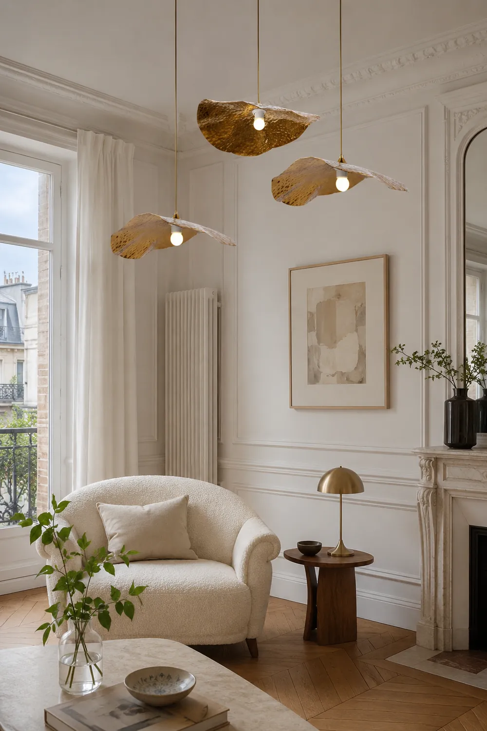 Carins Natural Lotus Leaf Metal Pendant Light, Gold - Lumpaz