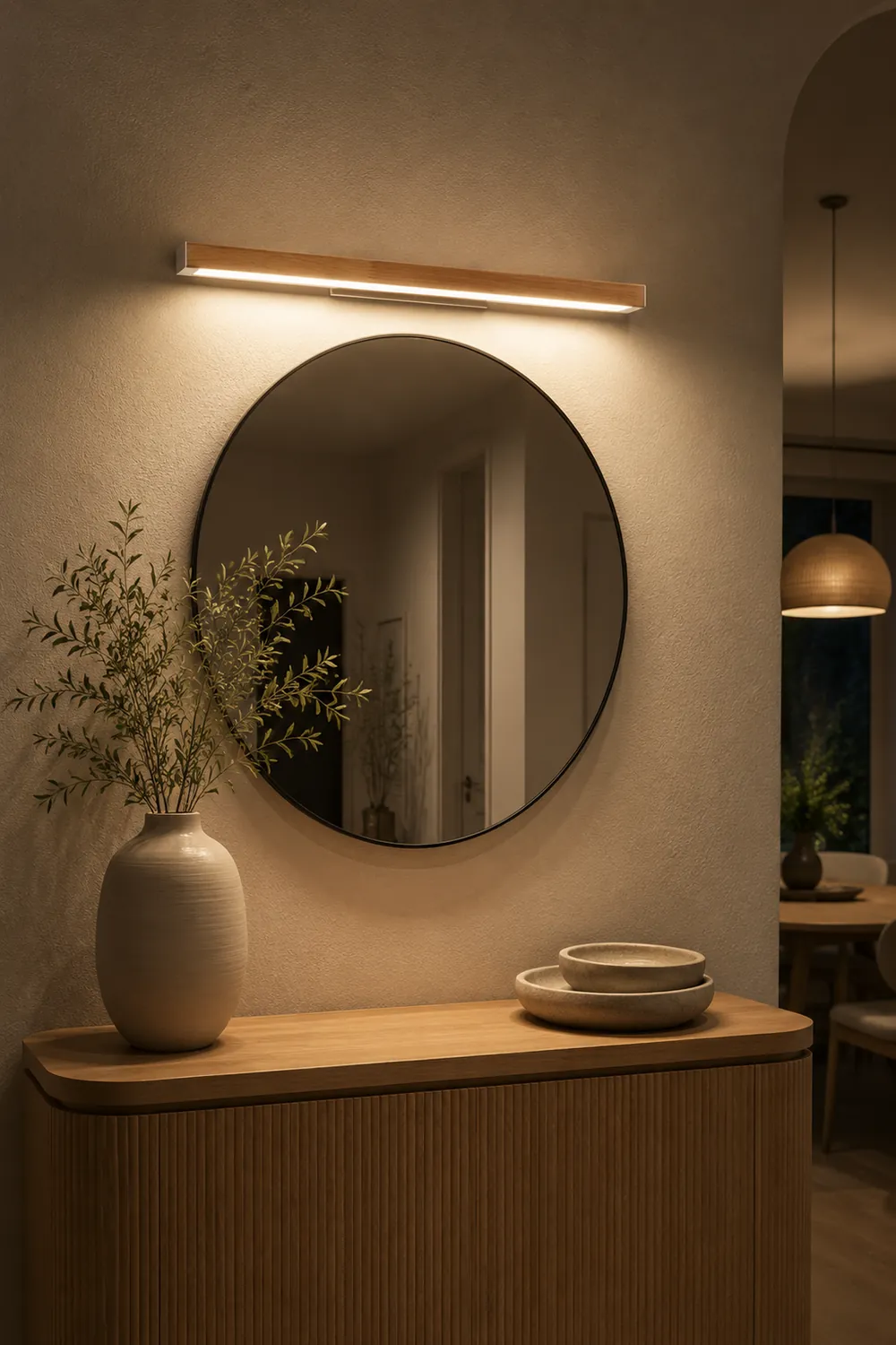 Ozawa Minimalist Linear Wood Vanity Wall Lamp, Bathroom - Lumpaz