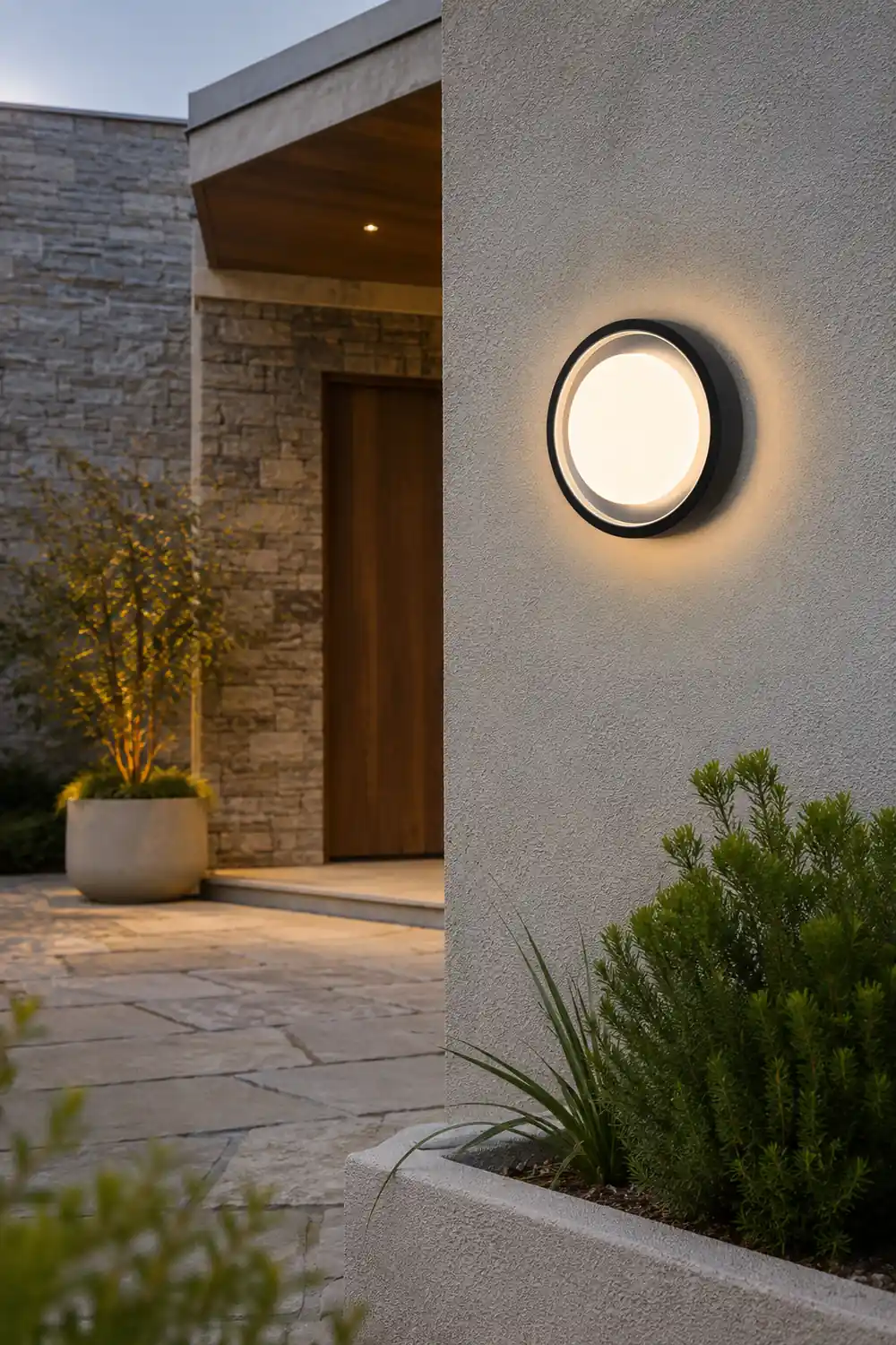 Orr Modern Circular Disc Shape Metal Outdoor Wall Lamp, Black - Lumpaz