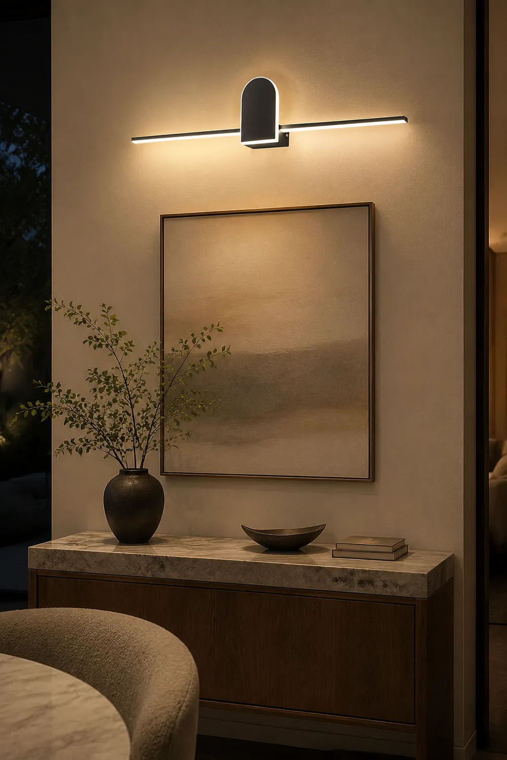 Edge Modern Linear Geometric Vanity Wall Light, Black/White - Lumpaz