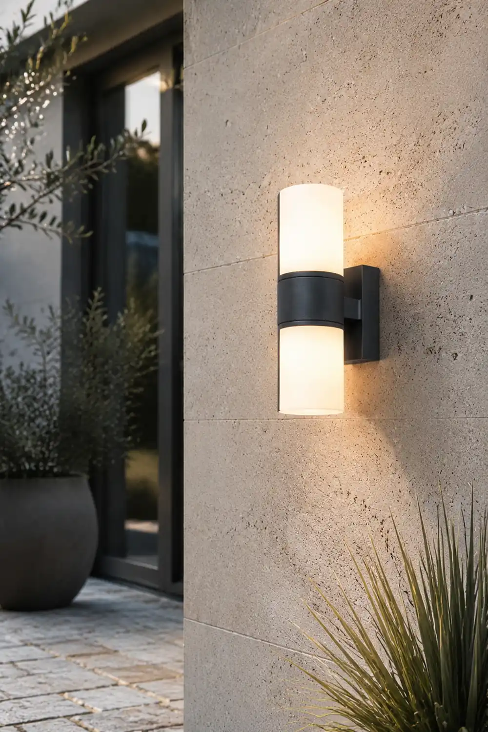 Orr Modern Cylindrical Metal/Acrylic Rotatable Outdoor Waterproof Wall Lamp, Black/White - Lumpaz