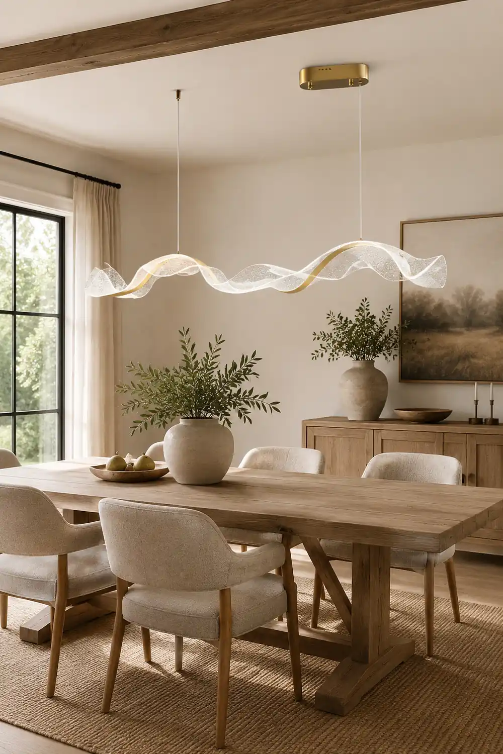 Kirsten Pendant Light Designer Wave Acrylic White/Gold Dining Room - Lumpaz