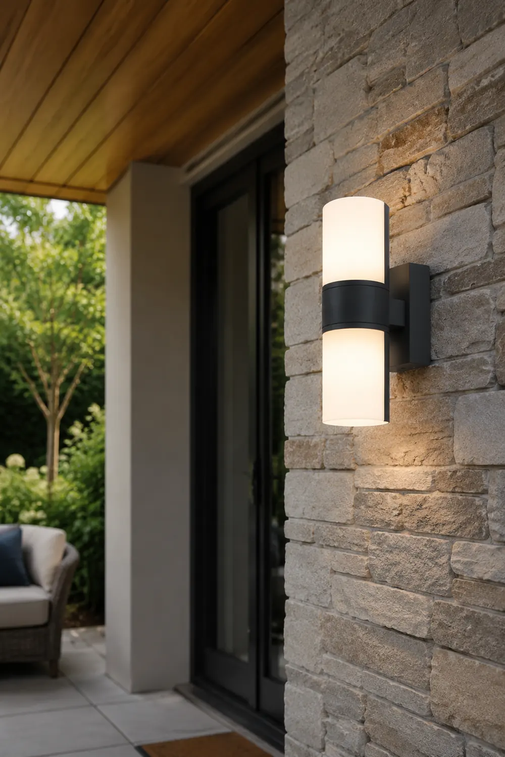 Orr Modern Cylindrical Metal/Acrylic Rotatable Outdoor Waterproof Wall Lamp, Black/White - Lumpaz