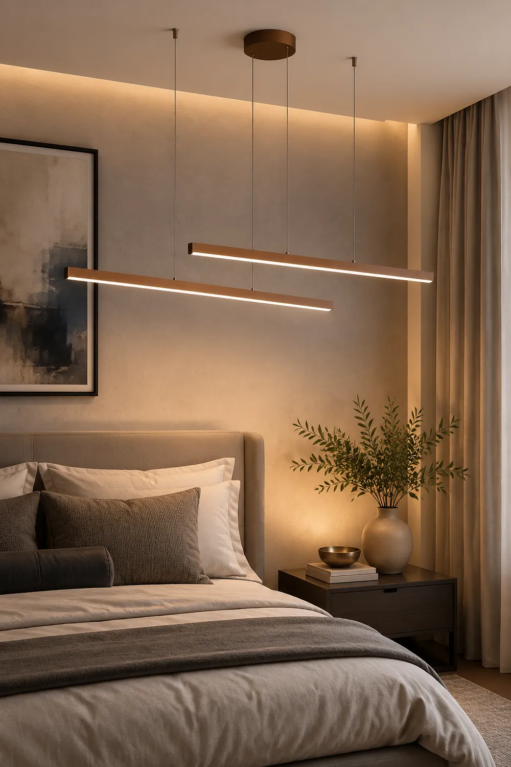Edge Modern Minimalist Double-Linear Metal Pendant Light, Brown - Lumpaz