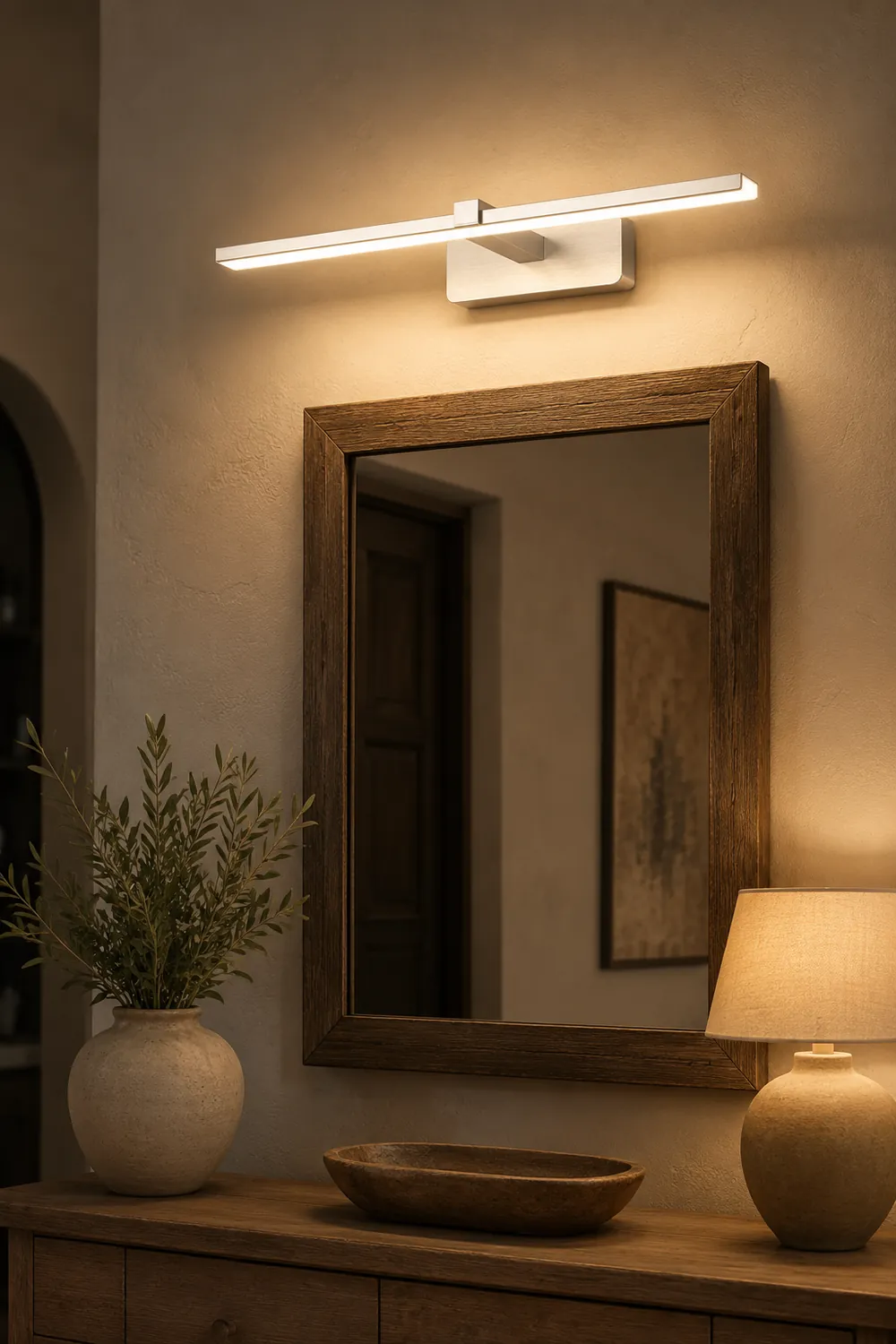 Leigh Nordic Linear Acrylic Mirror Front Wall Lamp, Silver - Lumpaz