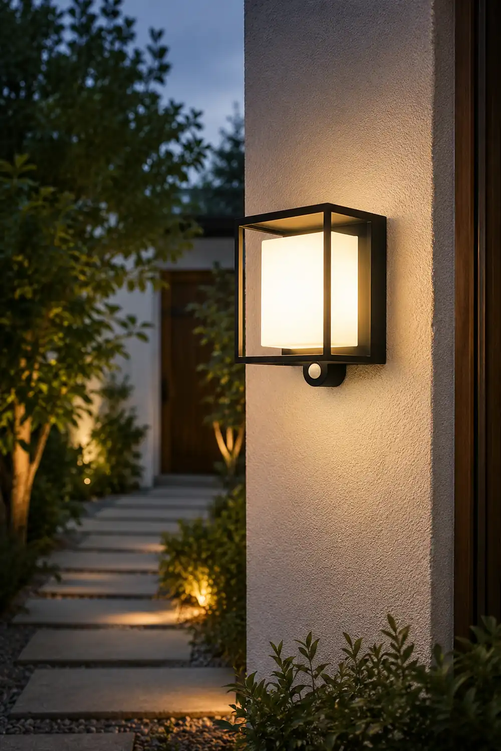 Orr Modern Rectangular Acrylic Sensor Solar Powered Outdoor Wall Lamp, Black - Lumpaz