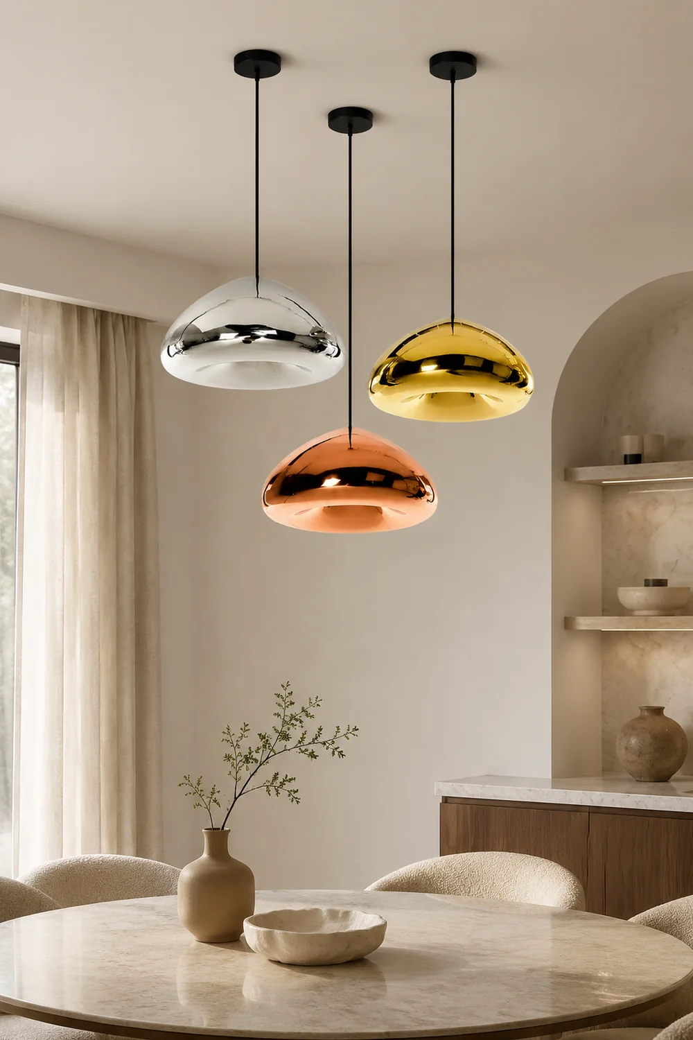 Morandi Modern Bread Shape Glass/Metal Pendant Light, 3 Colors - Lumpaz