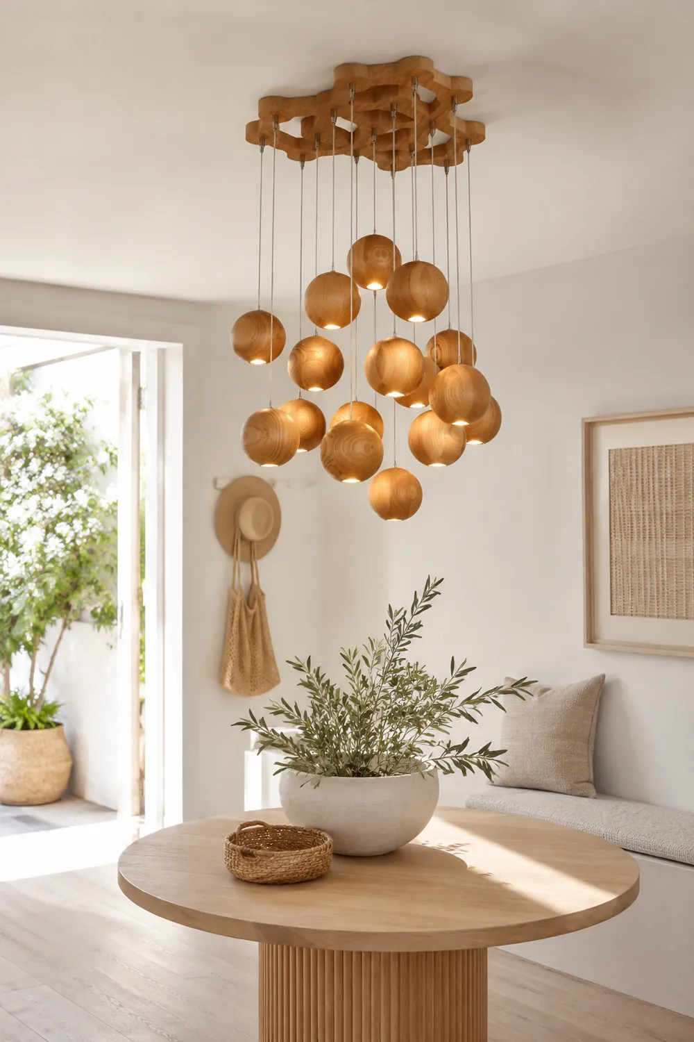 Ozawa Pendant Light Globe Minimalist, Cluster Wood, log color, Kitchen Island - Lumpaz