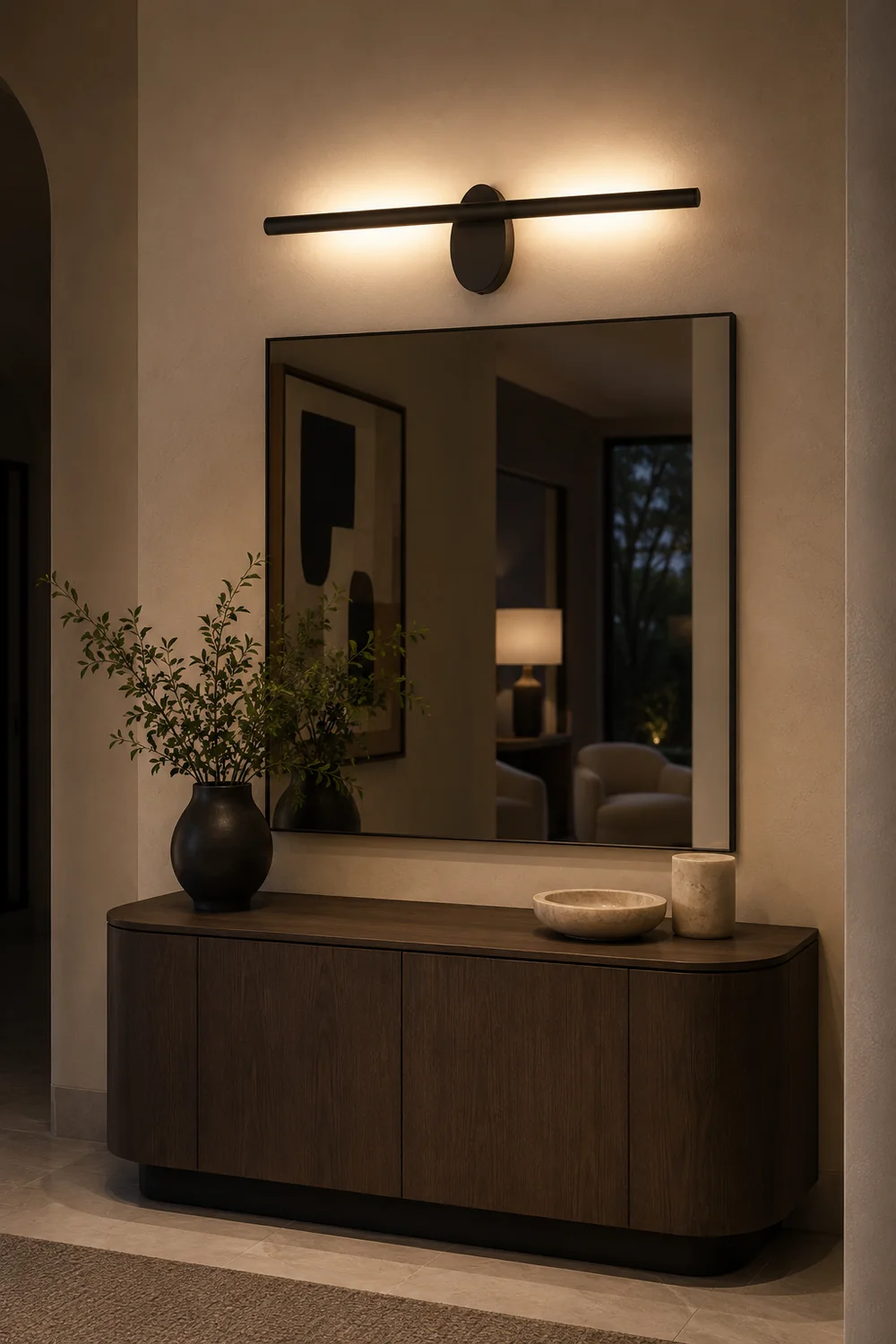 Edge Minimalist Linear Metal Wall Lamp, Black, Bathroom, Front Mirror - Lumpaz