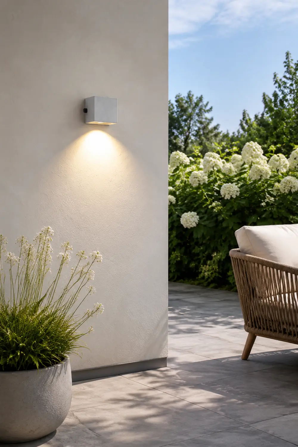 Orr Minimalist Cement Square Outdoor Wall Lamp, White - Lumpaz