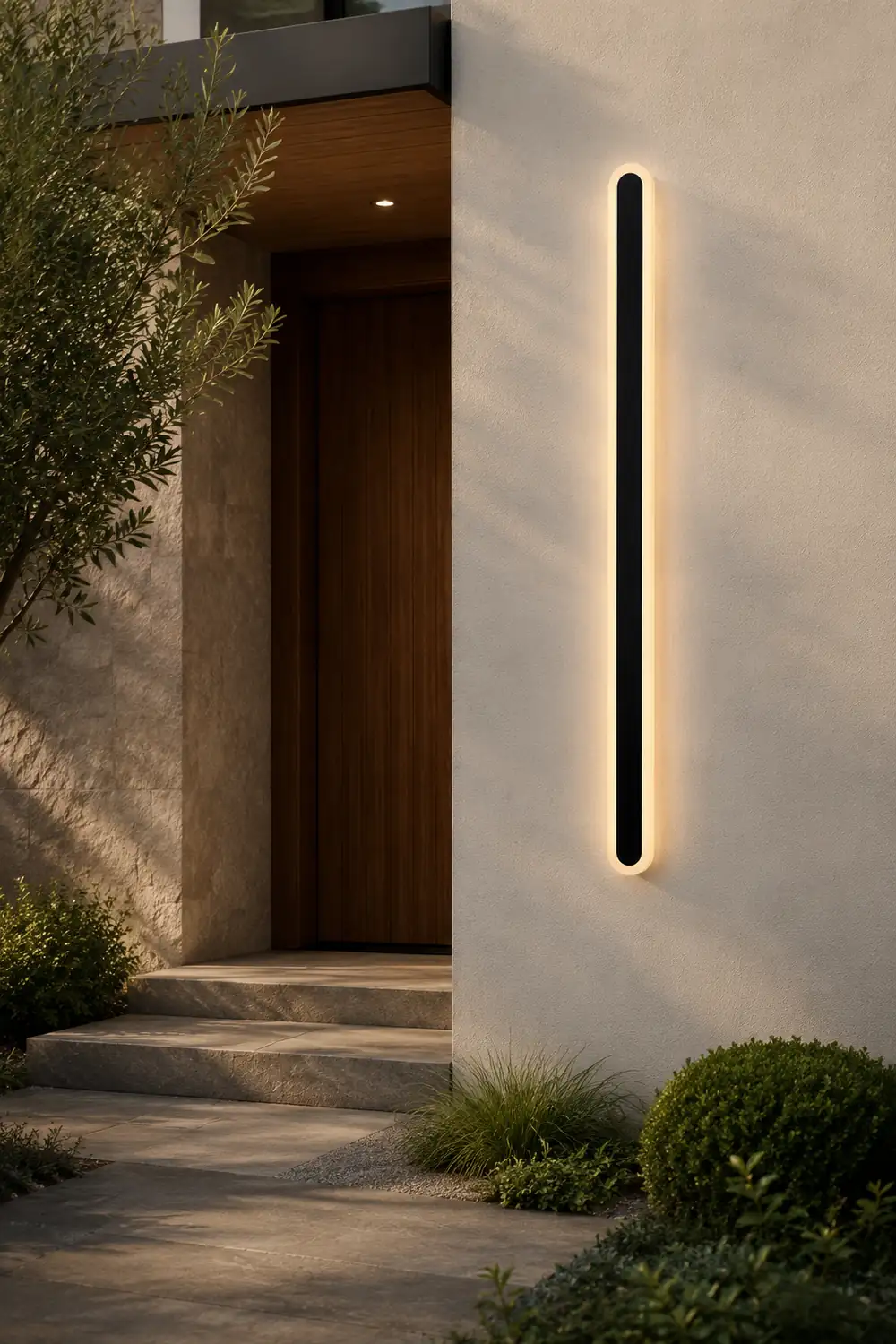 Edge Minimalist Metal Linear Oval Outdoor Wall Lamp, Black - Lumpaz