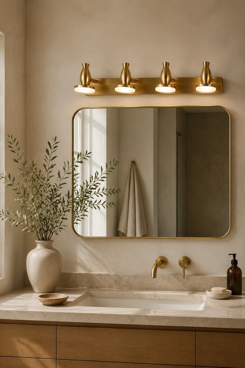 Leigh Luxury Multi Metal Mirror Front Wall Lamp, Brass - Lumpaz