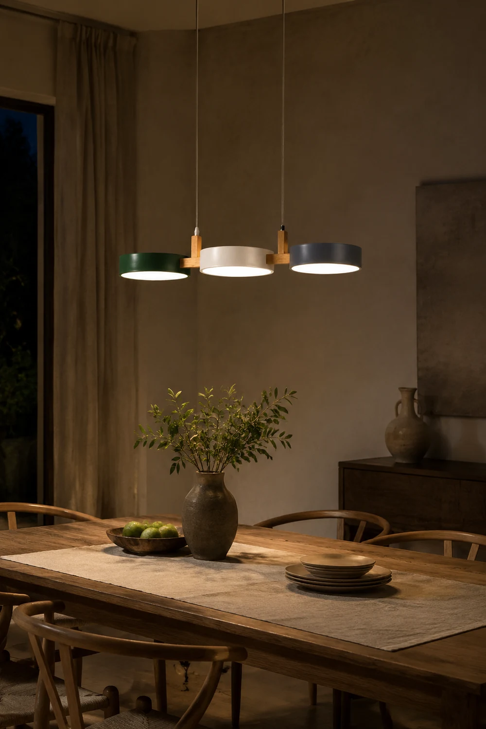 Morandi Modern Pendant Light White Green Gray Metal  Wood Living Room - Lumpaz
