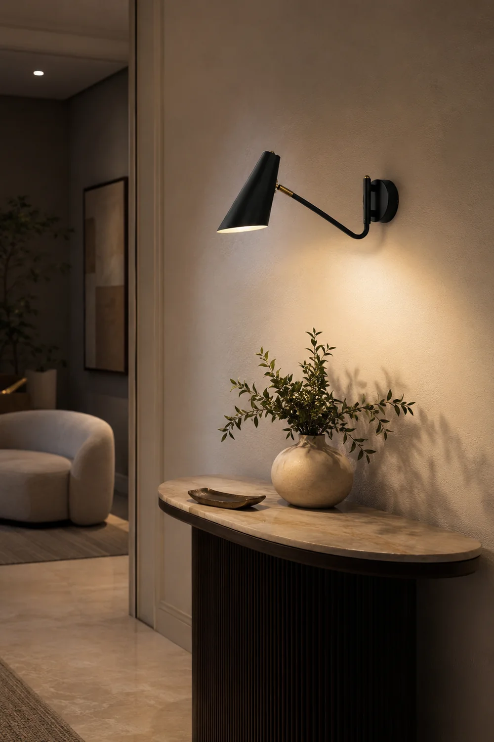 Brady Rotatable Wall Lamp, Black & White & Gold, Bedroom - Lumpaz